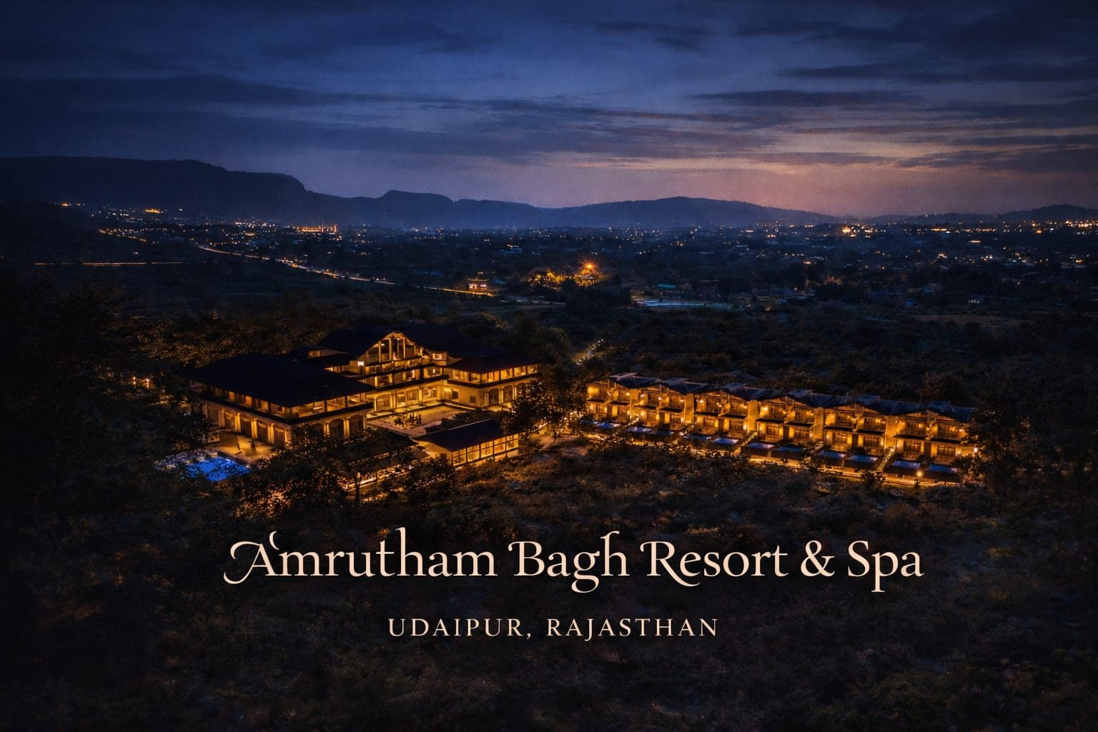 Golden hour at Amrutham Bagh Resort & Spa